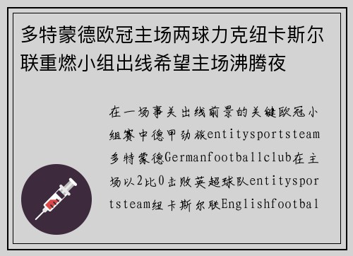 多特蒙德欧冠主场两球力克纽卡斯尔联重燃小组出线希望主场沸腾夜